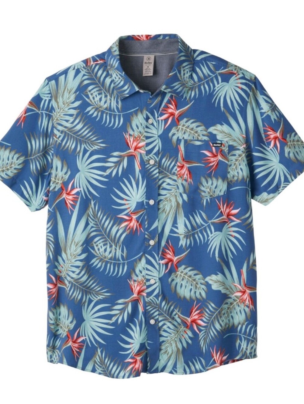 HURLEY Blue Tropical Print Short-Sleeve Button-Up New With Tags